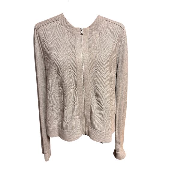 Banana Republic Taupe Chevron Knit Zip-Up Cardigan Sweater L - Picture 1 of 5